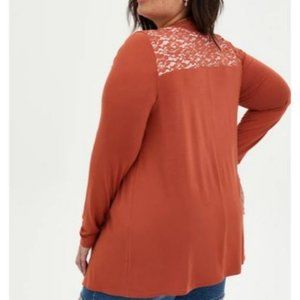 TORRID LACE DRAPE FRONT CARDIGAN BURNT ORANGE/BROWN PLUS SIZE TOP SIZE